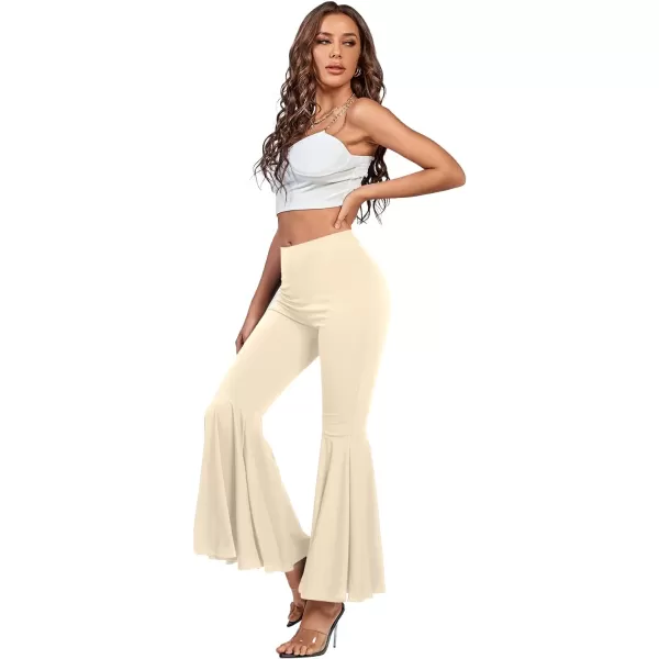 LYANER Women's Casual High Waist Ruffle Flare Pants Wide Leg Solid Stretchy Bell Bottom