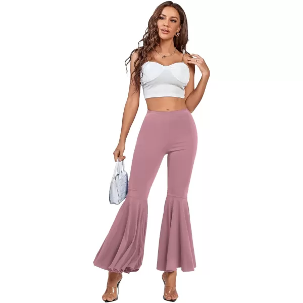 LYANER Women's Casual High Waist Ruffle Flare Pants Wide Leg Solid Stretchy Bell Bottom