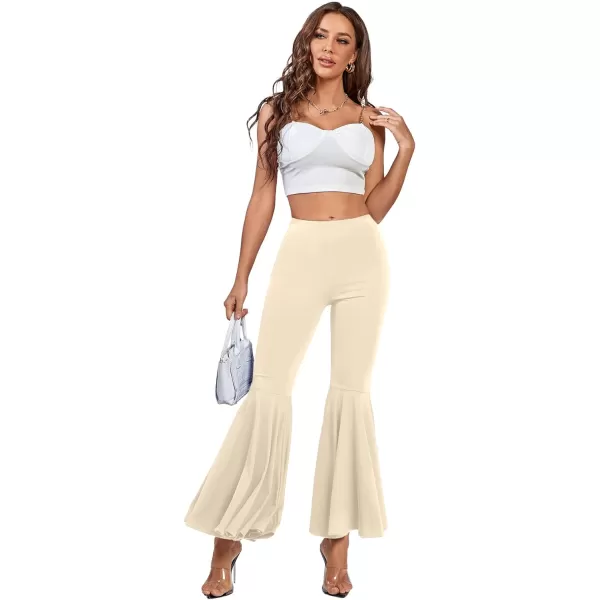 LYANER Women's Casual High Waist Ruffle Flare Pants Wide Leg Solid Stretchy Bell Bottom