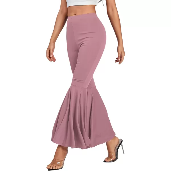 LYANER Women's Casual High Waist Ruffle Flare Pants Wide Leg Solid Stretchy Bell Bottom