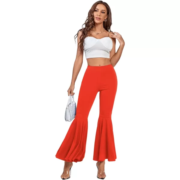 LYANER Women's Casual High Waist Ruffle Flare Pants Wide Leg Solid Stretchy Bell Bottom