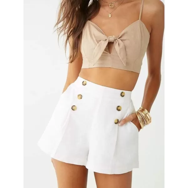 LYANER Women's Casual High Waisted Button Front Ruched Wide Leg Shorts Pants with Pocket