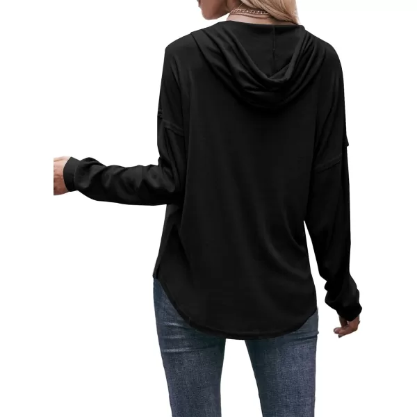 LYANER Women's Casual Hooded Sweatshirt Button V Neck drawstring Long Sleeve Hoodies Sweater Pullover