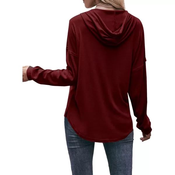 LYANER Women's Casual Hooded Sweatshirt Button V Neck drawstring Long Sleeve Hoodies Sweater Pullover