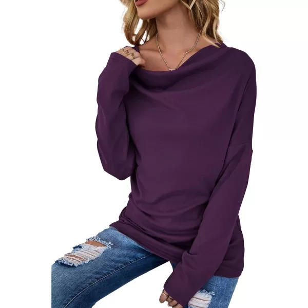 LYANER Women's Casual Loose Cowl Neck Ruched Stretch Long Sleeve Blouse Shirt Top