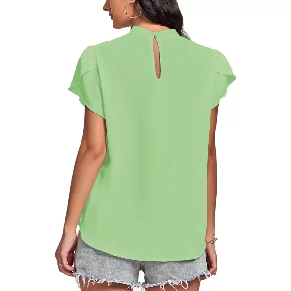 LYANER Women’s Casual Mock Neck Basic Pleated Wrap Short Sleeve Curved Keyhole Back Blouse Shirt Top