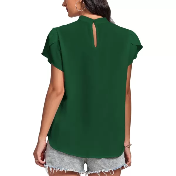 LYANER Women’s Casual Mock Neck Basic Pleated Wrap Short Sleeve Curved Keyhole Back Blouse Shirt Top