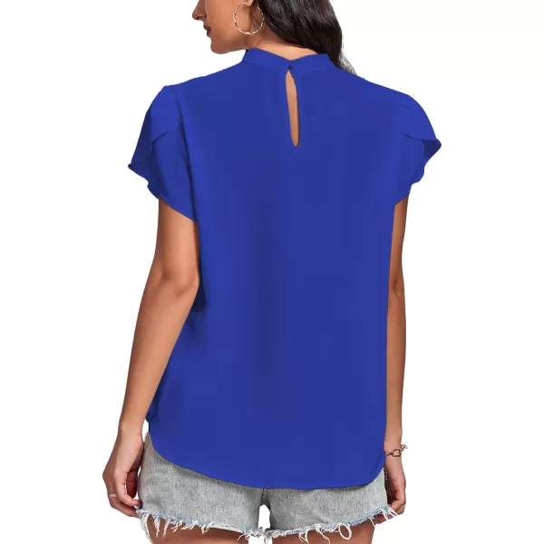 LYANER Women’s Casual Mock Neck Basic Pleated Wrap Short Sleeve Curved Keyhole Back Blouse Shirt Top