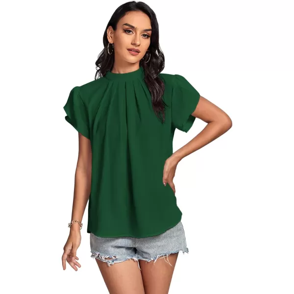 LYANER Women’s Casual Mock Neck Basic Pleated Wrap Short Sleeve Curved Keyhole Back Blouse Shirt Top