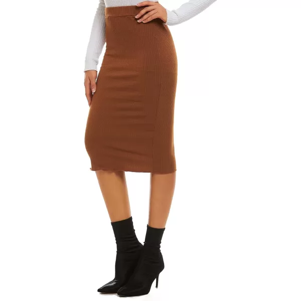 LYANER Women's Casual Ribbed Elastic Waist Lettcue Trim Bodycon Midi Skirt
