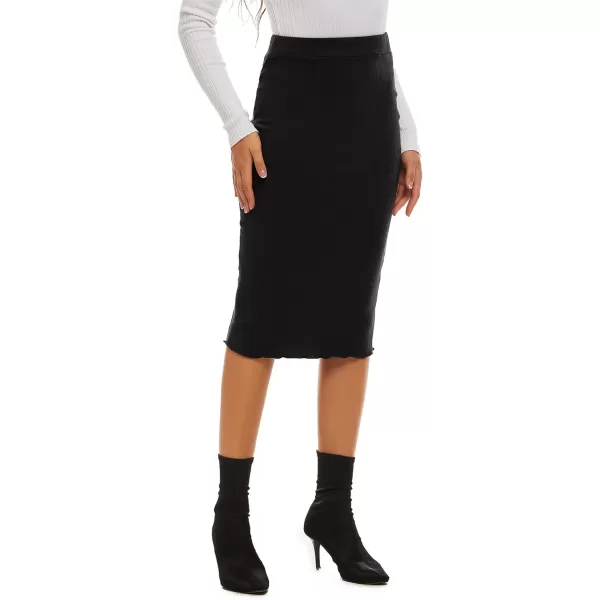 LYANER Women's Casual Ribbed Elastic Waist Lettcue Trim Bodycon Midi Skirt