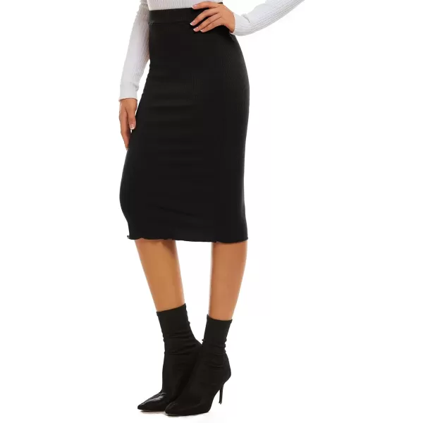 LYANER Women's Casual Ribbed Elastic Waist Lettcue Trim Bodycon Midi Skirt