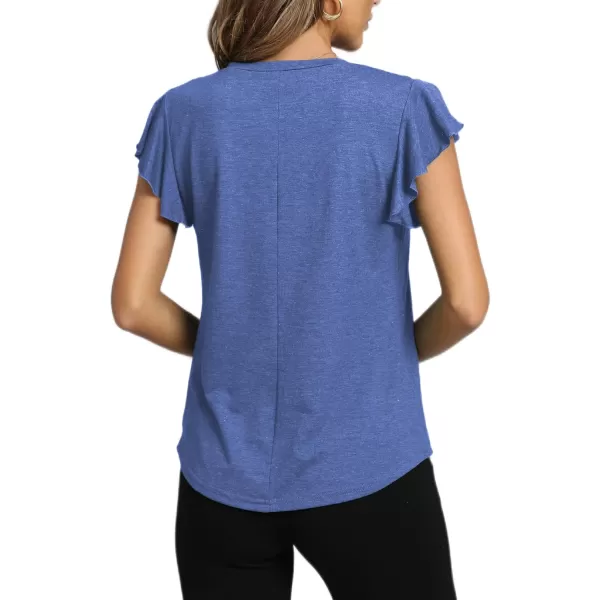 LYANER Women's Casual Ruffle Cap Sleeve V Neck Pleated Front Shirt Blouse Tunic Top