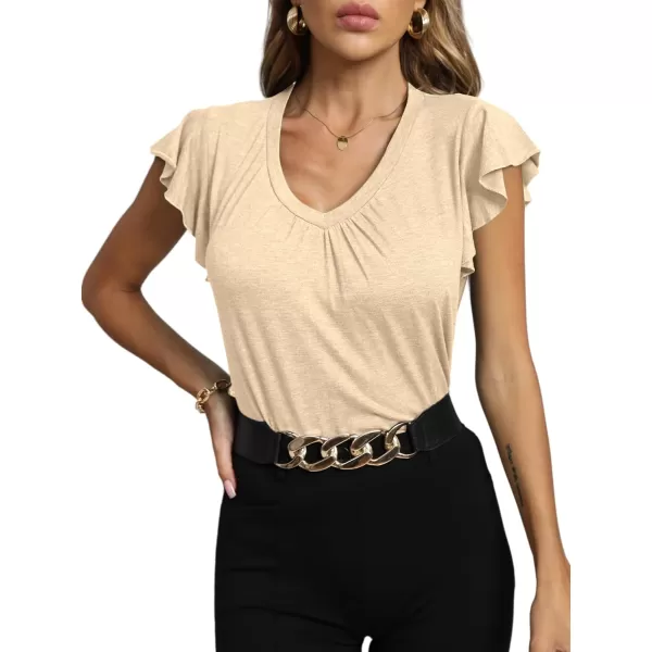 LYANER Women's Casual Ruffle Cap Sleeve V Neck Pleated Front Shirt Blouse Tunic Top