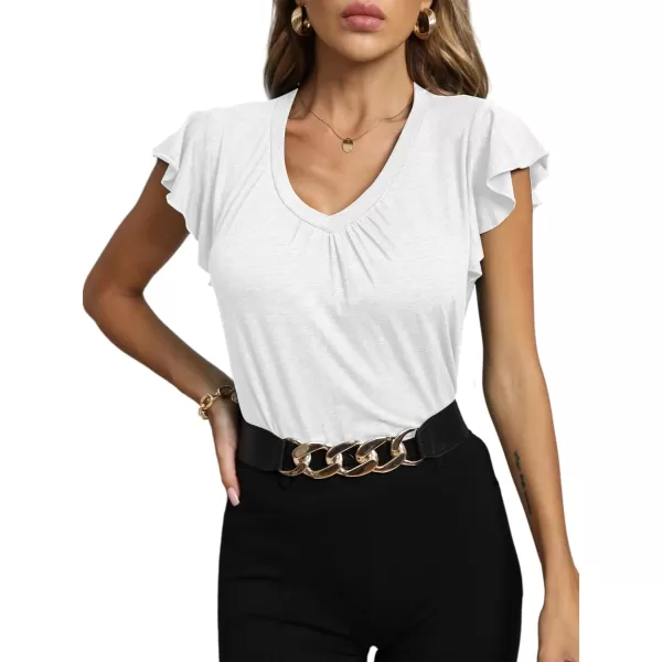 LYANER Women's Casual Ruffle Cap Sleeve V Neck Pleated Front Shirt Blouse Tunic Top