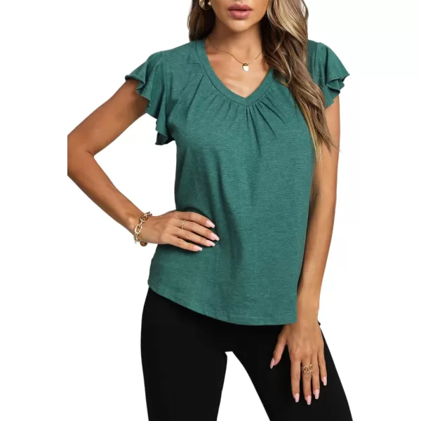 LYANER Women's Casual Ruffle Cap Sleeve V Neck Pleated Front Shirt Blouse Tunic Top