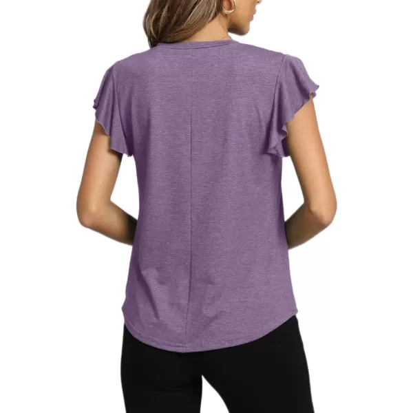 LYANER Women's Casual Ruffle Cap Sleeve V Neck Pleated Front Shirt Blouse Tunic Top
