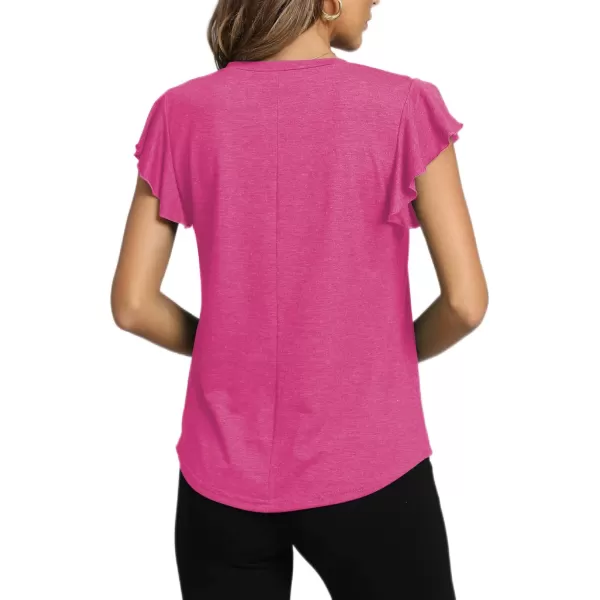LYANER Women's Casual Ruffle Cap Sleeve V Neck Pleated Front Shirt Blouse Tunic Top