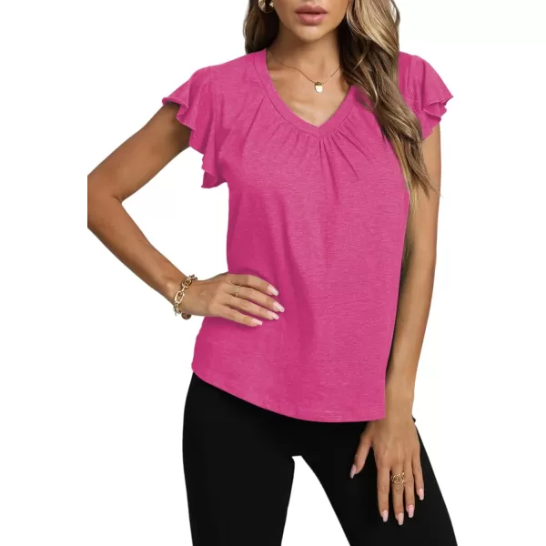 LYANER Women's Casual Ruffle Cap Sleeve V Neck Pleated Front Shirt Blouse Tunic Top