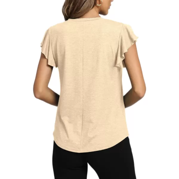 LYANER Women's Casual Ruffle Cap Sleeve V Neck Pleated Front Shirt Blouse Tunic Top