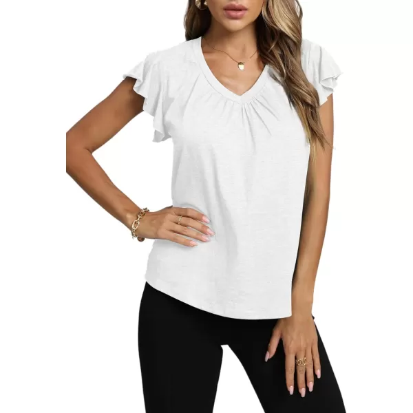 LYANER Women's Casual Ruffle Cap Sleeve V Neck Pleated Front Shirt Blouse Tunic Top