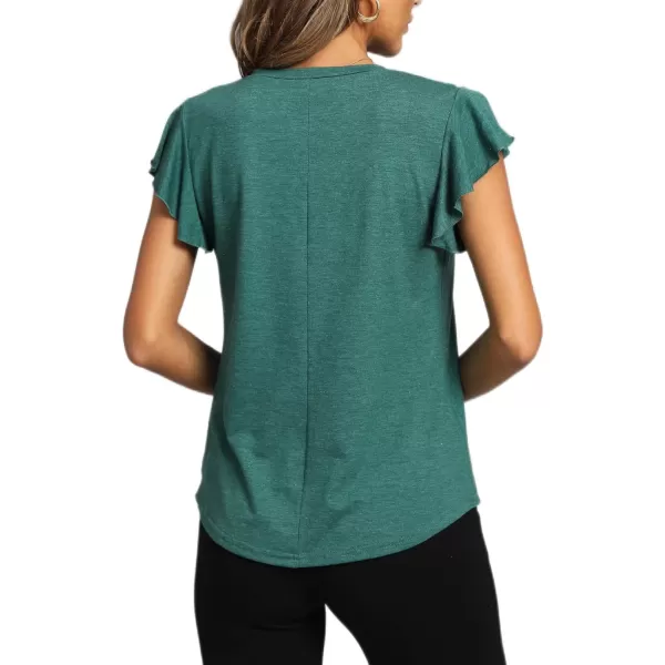 LYANER Women's Casual Ruffle Cap Sleeve V Neck Pleated Front Shirt Blouse Tunic Top