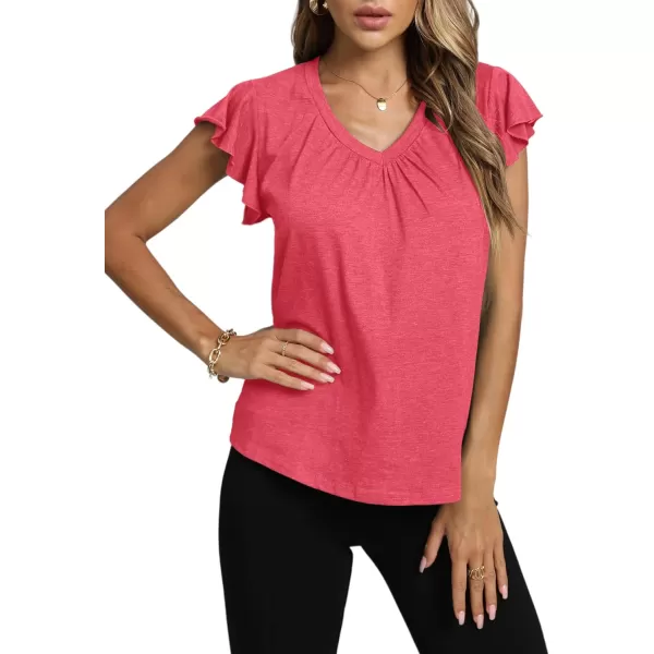 LYANER Women's Casual Ruffle Cap Sleeve V Neck Pleated Front Shirt Blouse Tunic Top