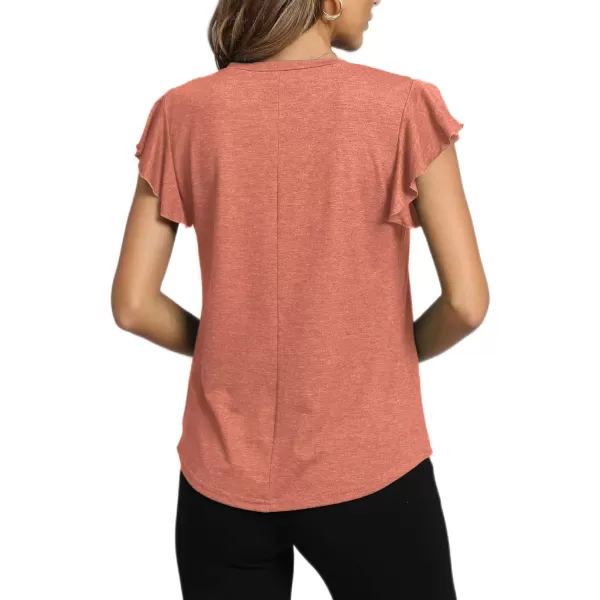 LYANER Women's Casual Ruffle Cap Sleeve V Neck Pleated Front Shirt Blouse Tunic Top