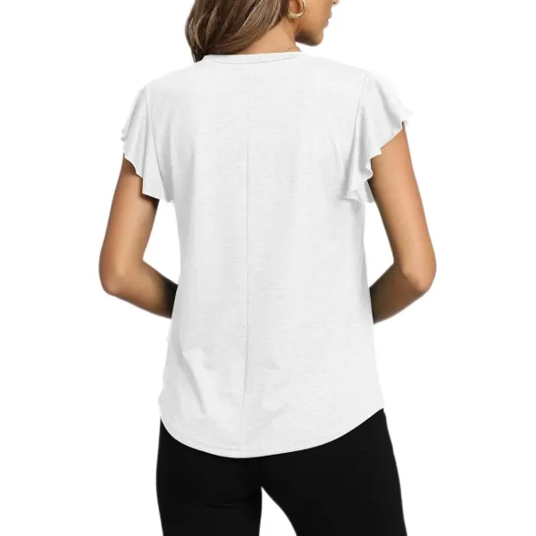LYANER Women's Casual Ruffle Cap Sleeve V Neck Pleated Front Shirt Blouse Tunic Top