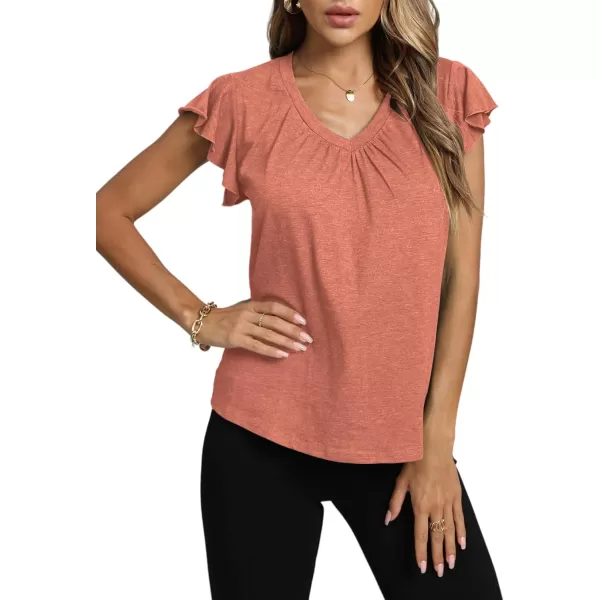 LYANER Women's Casual Ruffle Cap Sleeve V Neck Pleated Front Shirt Blouse Tunic Top