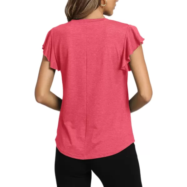 LYANER Women's Casual Ruffle Cap Sleeve V Neck Pleated Front Shirt Blouse Tunic Top