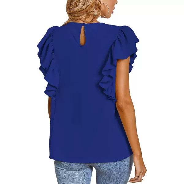 LYANER Women's Casual Ruffle Trim Short Sleeve Round Neck Blouse Shirt Top