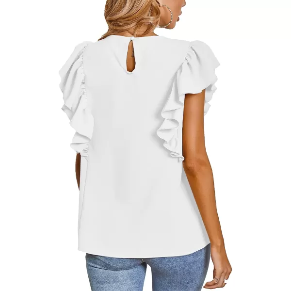 LYANER Women's Casual Ruffle Trim Short Sleeve Round Neck Blouse Shirt Top