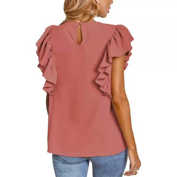 LYANER Women's Casual Ruffle Trim Short Sleeve Round Neck Blouse Shirt Top