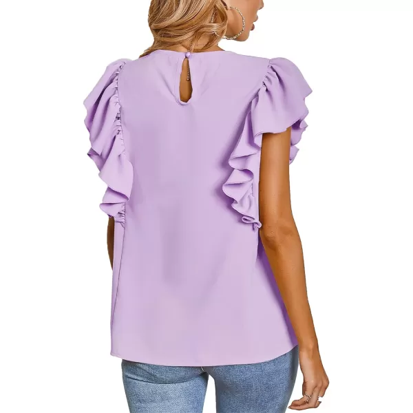 LYANER Women's Casual Ruffle Trim Short Sleeve Round Neck Blouse Shirt Top