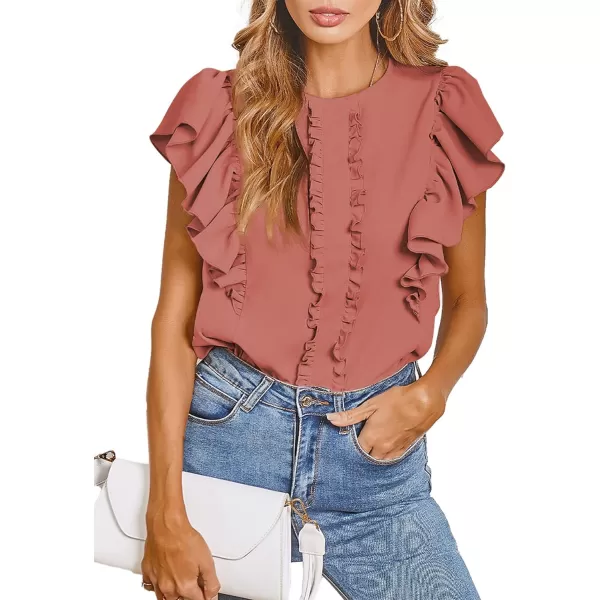LYANER Women's Casual Ruffle Trim Short Sleeve Round Neck Blouse Shirt Top