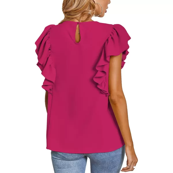 LYANER Women's Casual Ruffle Trim Short Sleeve Round Neck Blouse Shirt Top