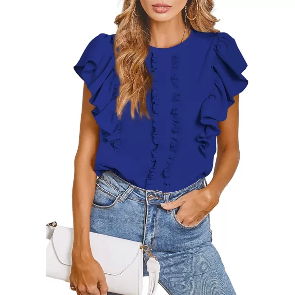LYANER Women's Casual Ruffle Trim Short Sleeve Round Neck Blouse Shirt Top