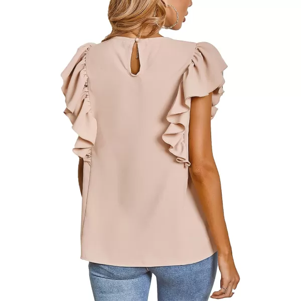 LYANER Women's Casual Ruffle Trim Short Sleeve Round Neck Blouse Shirt Top