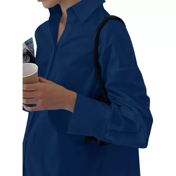 LYANER Women's Casual Shirt Dress Collar V Neck Button Down Loose Long Sleeve Mini Dresses