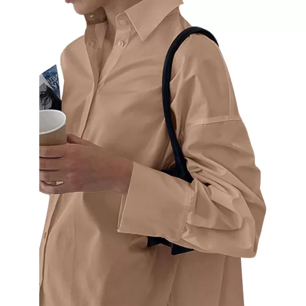 LYANER Women's Casual Shirt Dress Collar V Neck Button Down Loose Long Sleeve Mini Dresses