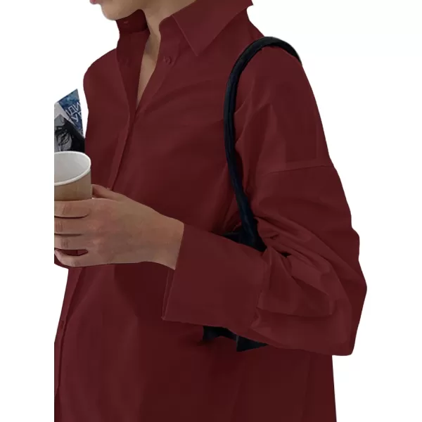 LYANER Women's Casual Shirt Dress Collar V Neck Button Down Loose Long Sleeve Mini Dresses