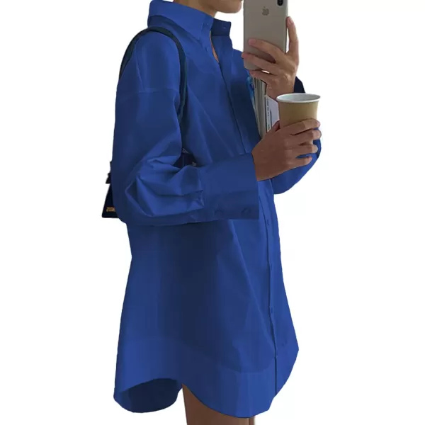 LYANER Women's Casual Shirt Dress Collar V Neck Button Down Loose Long Sleeve Mini Dresses