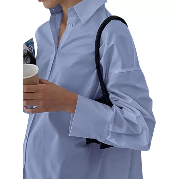 LYANER Women's Casual Shirt Dress Collar V Neck Button Down Loose Long Sleeve Mini Dresses