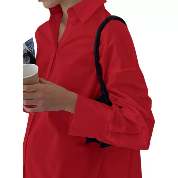 LYANER Women's Casual Shirt Dress Collar V Neck Button Down Loose Long Sleeve Mini Dresses