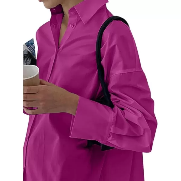 LYANER Women's Casual Shirt Dress Collar V Neck Button Down Loose Long Sleeve Mini Dresses
