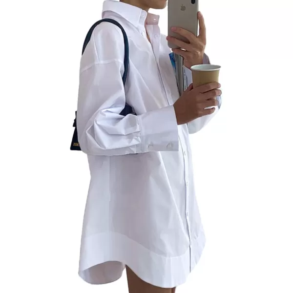 LYANER Women's Casual Shirt Dress Collar V Neck Button Down Loose Long Sleeve Mini Dresses