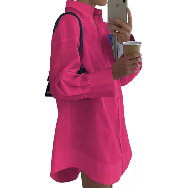 LYANER Women's Casual Shirt Dress Collar V Neck Button Down Loose Long Sleeve Mini Dresses
