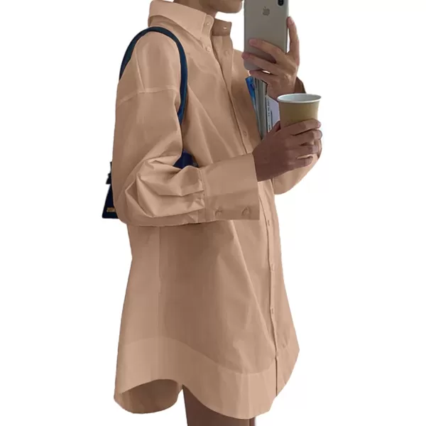 LYANER Women's Casual Shirt Dress Collar V Neck Button Down Loose Long Sleeve Mini Dresses