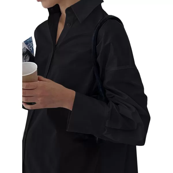 LYANER Women's Casual Shirt Dress Collar V Neck Button Down Loose Long Sleeve Mini Dresses